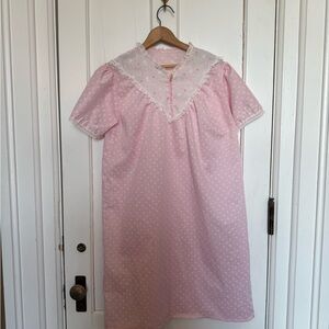 Vintage Pink Nightgown with Lace Collar